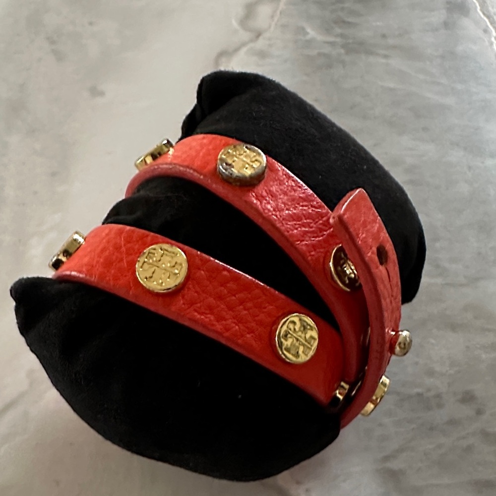 Tory Burch orange  Leather Double Wrap Bracelet